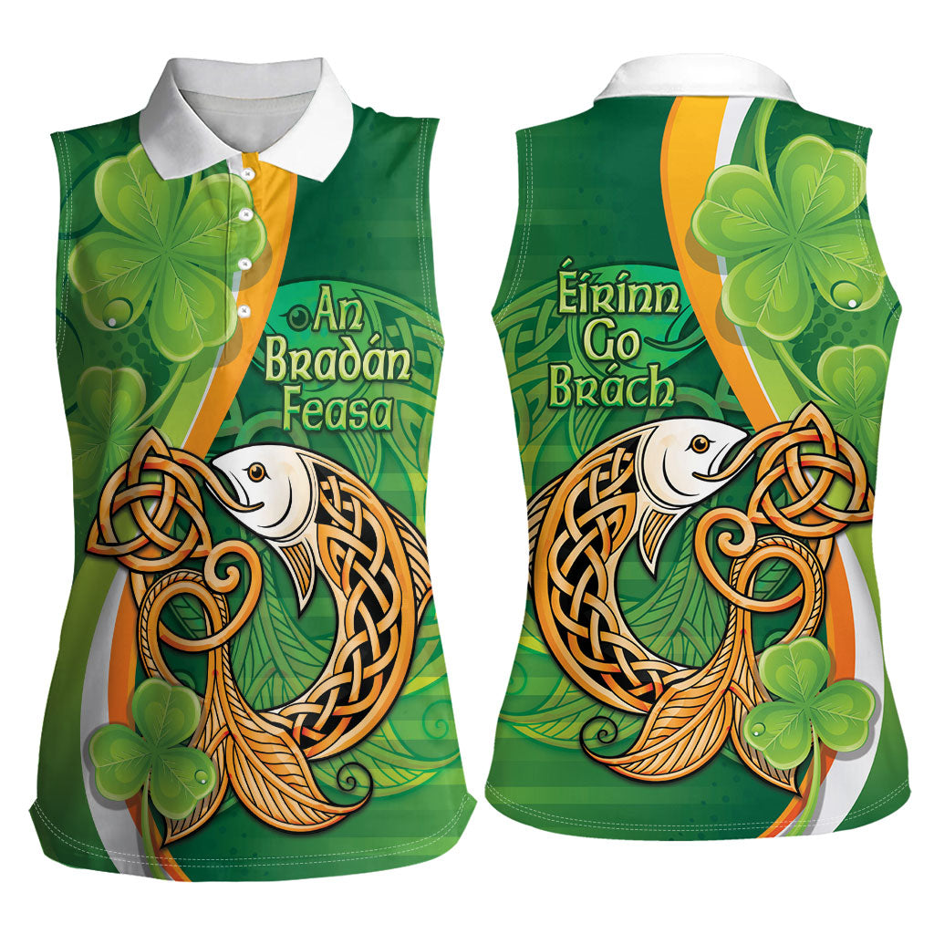 Salmon of Knowledge Ireland Women Sleeveless Polo Shirt Celtic Mythology An Bradan Feasa
