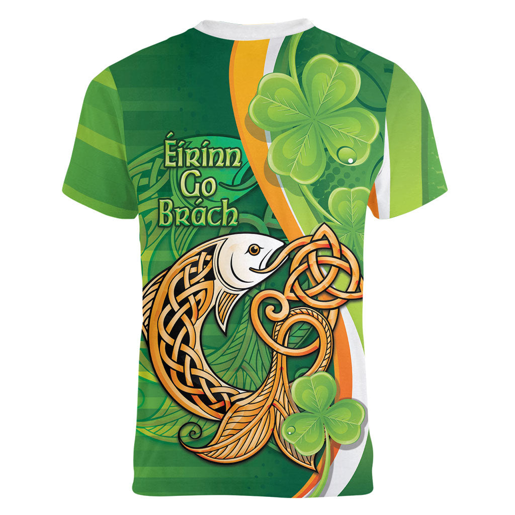 Salmon of Knowledge Ireland Women V-Neck T-Shirt Celtic Mythology An Bradan Feasa