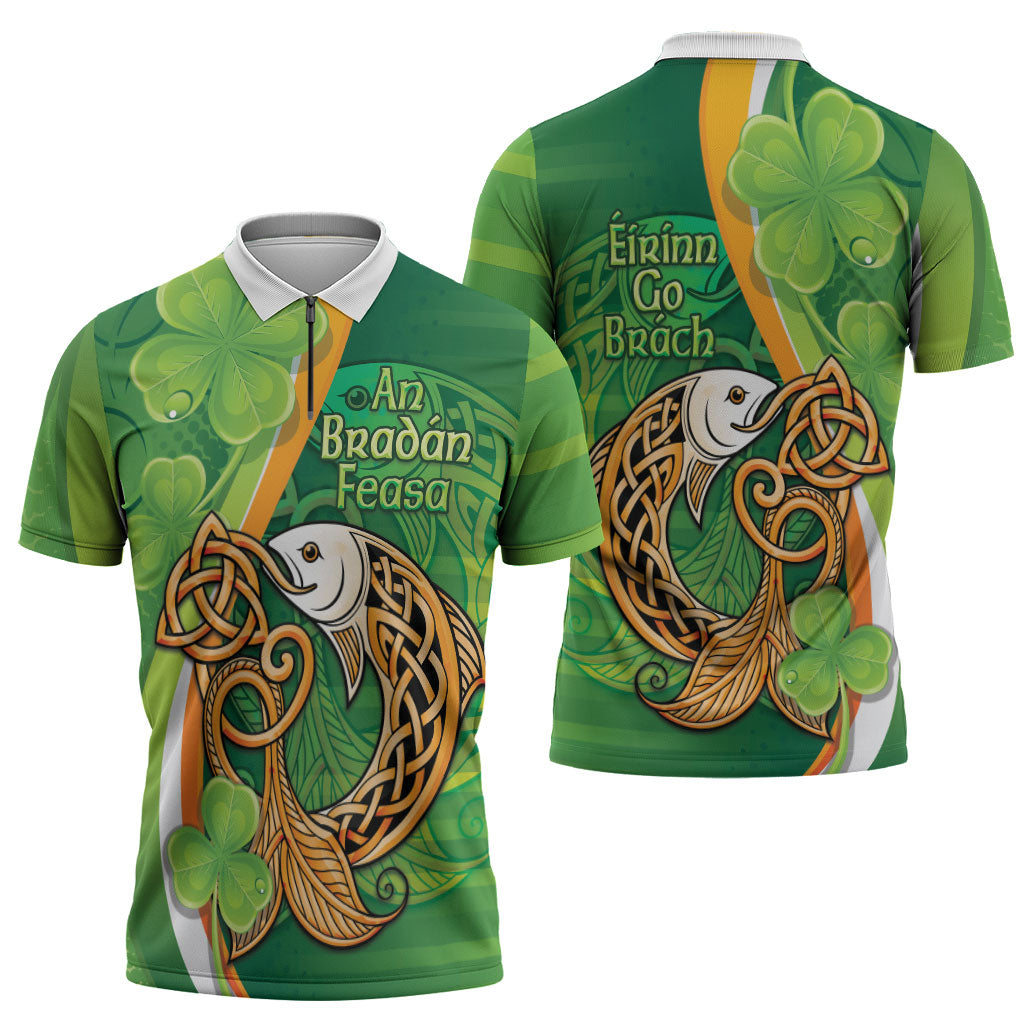Salmon of Knowledge Ireland Zipper Polo Shirt Celtic Mythology An Bradan Feasa