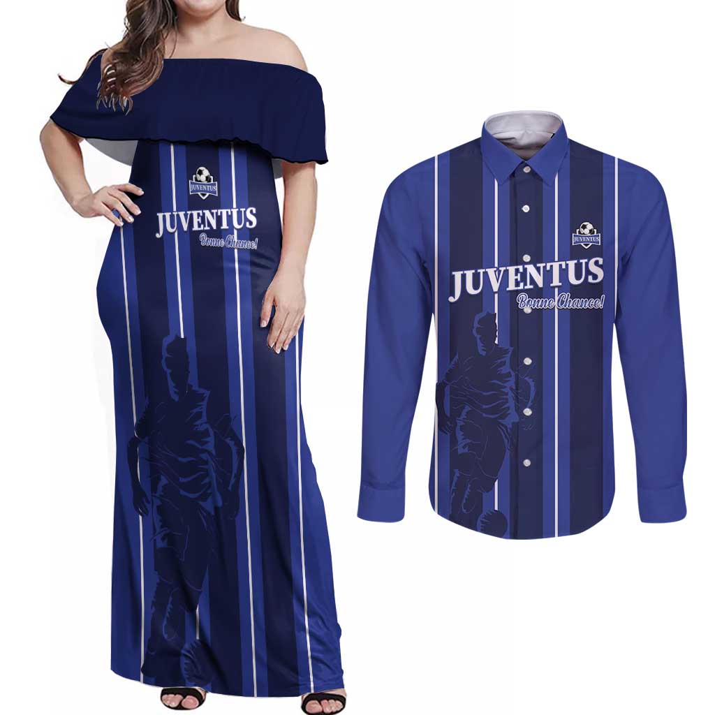Solo Haiti Football Custom Couples Matching Off Shoulder Maxi Dress and Long Sleeve Button Shirt Bonne Chance Les Cayes - Wonder Print Shop