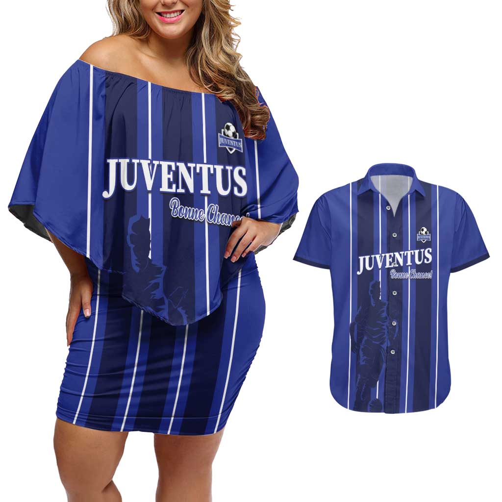 Solo Haiti Football Custom Couples Matching Off Shoulder Short Dress and Hawaiian Shirt Bonne Chance Les Cayes - Wonder Print Shop