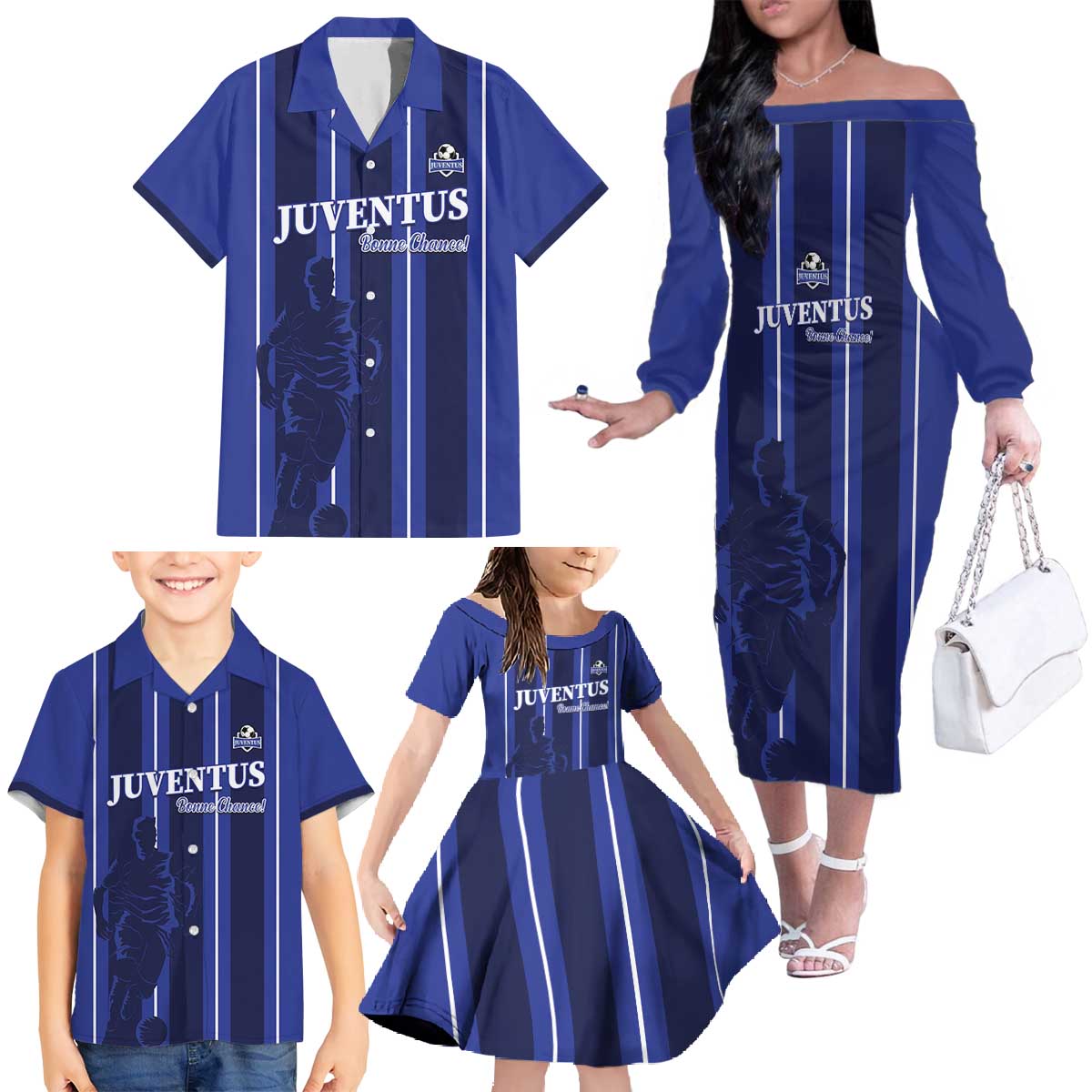 Solo Haiti Football Custom Family Matching Off The Shoulder Long Sleeve Dress and Hawaiian Shirt Bonne Chance Les Cayes - Wonder Print Shop