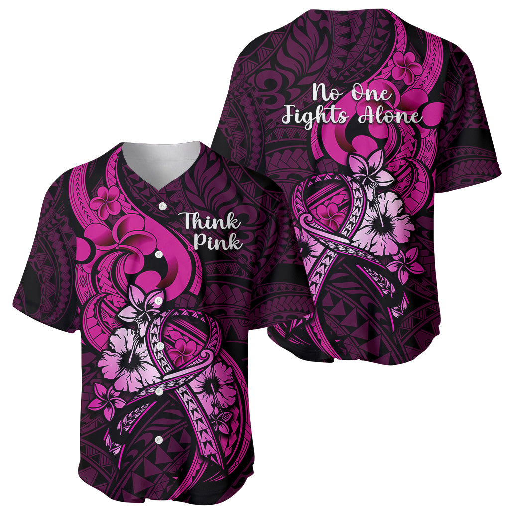 Polynesia Breast Cancer Awareness Baseball Jersey Think Pink Polynesian Ribbon Black Version - Wonder Print Shop