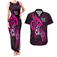 Polynesia Breast Cancer Awareness Couples Matching Tank Maxi Dress and Hawaiian Shirt Think Pink Polynesian Ribbon Black Version - Wonder Print Shop