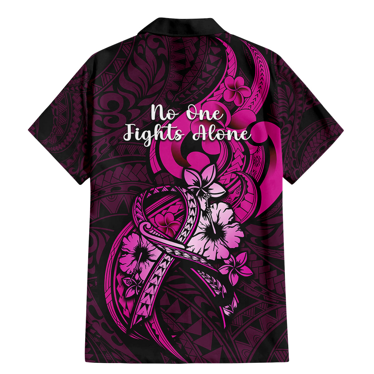 Polynesia Breast Cancer Awareness Family Matching Mermaid Dress and Hawaiian Shirt Think Pink Polynesian Ribbon Black Version - Wonder Print Shop