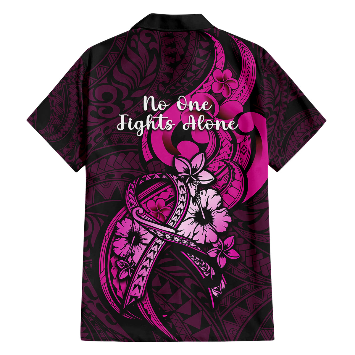 Polynesia Breast Cancer Awareness Family Matching Short Sleeve Bodycon Dress and Hawaiian Shirt Think Pink Polynesian Ribbon Black Version - Wonder Print Shop