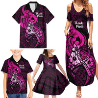 Polynesia Breast Cancer Awareness Family Matching Summer Maxi Dress and Hawaiian Shirt Think Pink Polynesian Ribbon Black Version - Wonder Print Shop