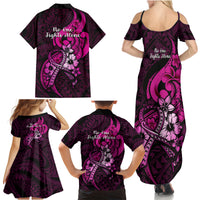 Polynesia Breast Cancer Awareness Family Matching Summer Maxi Dress and Hawaiian Shirt Think Pink Polynesian Ribbon Black Version - Wonder Print Shop