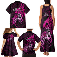 Polynesia Breast Cancer Awareness Family Matching Tank Maxi Dress and Hawaiian Shirt Think Pink Polynesian Ribbon Black Version - Wonder Print Shop