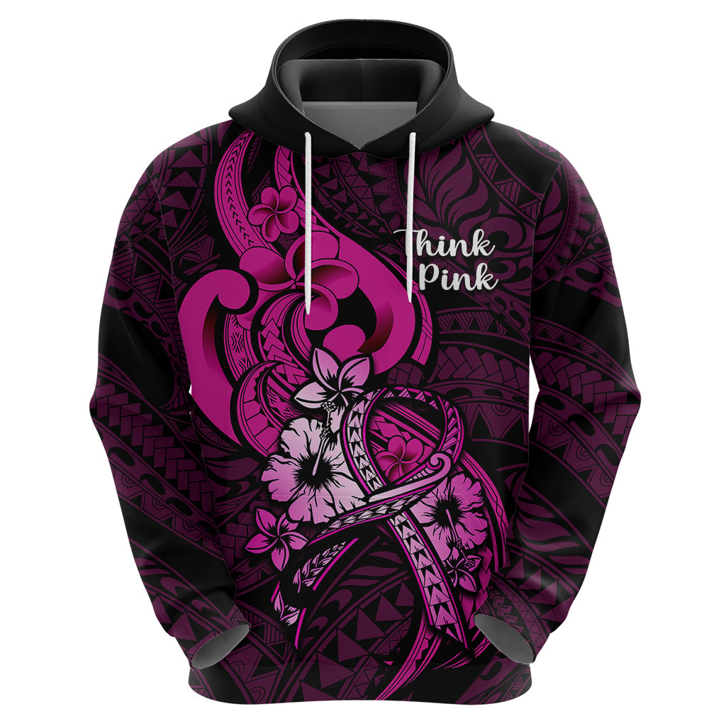 Polynesia Breast Cancer Awareness Hoodie Think Pink Polynesian Ribbon Black Version - Wonder Print Shop