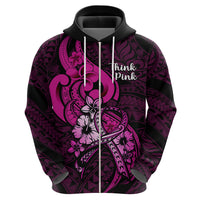 Polynesia Breast Cancer Awareness Hoodie Think Pink Polynesian Ribbon Black Version - Wonder Print Shop
