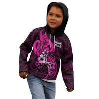 Polynesia Breast Cancer Awareness Kid Hoodie Think Pink Polynesian Ribbon Black Version - Wonder Print Shop