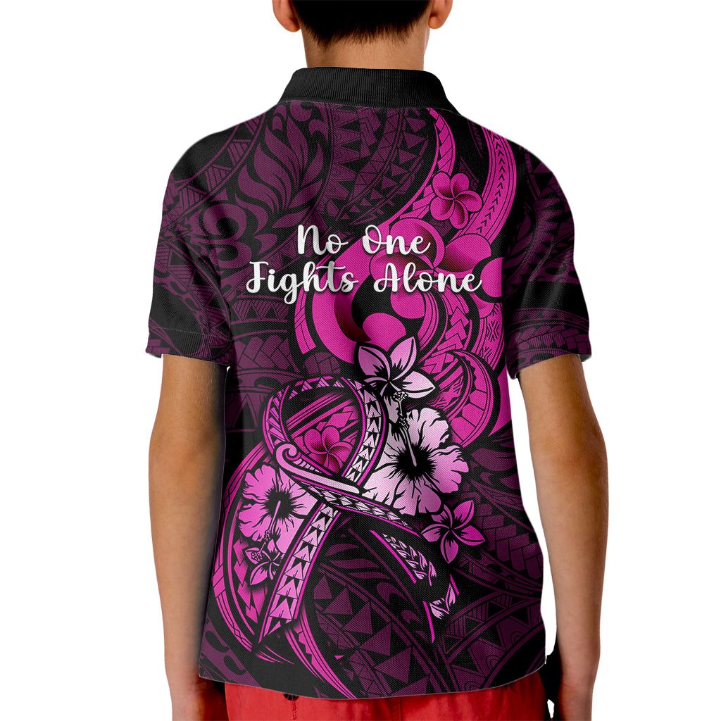 Polynesia Breast Cancer Awareness Kid Polo Shirt Think Pink Polynesian Ribbon Black Version - Wonder Print Shop