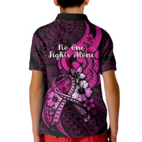Polynesia Breast Cancer Awareness Kid Polo Shirt Think Pink Polynesian Ribbon Black Version - Wonder Print Shop