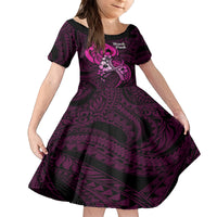 Polynesia Breast Cancer Awareness Kid Short Sleeve Dress Think Pink Polynesian Ribbon Black Version - Wonder Print Shop