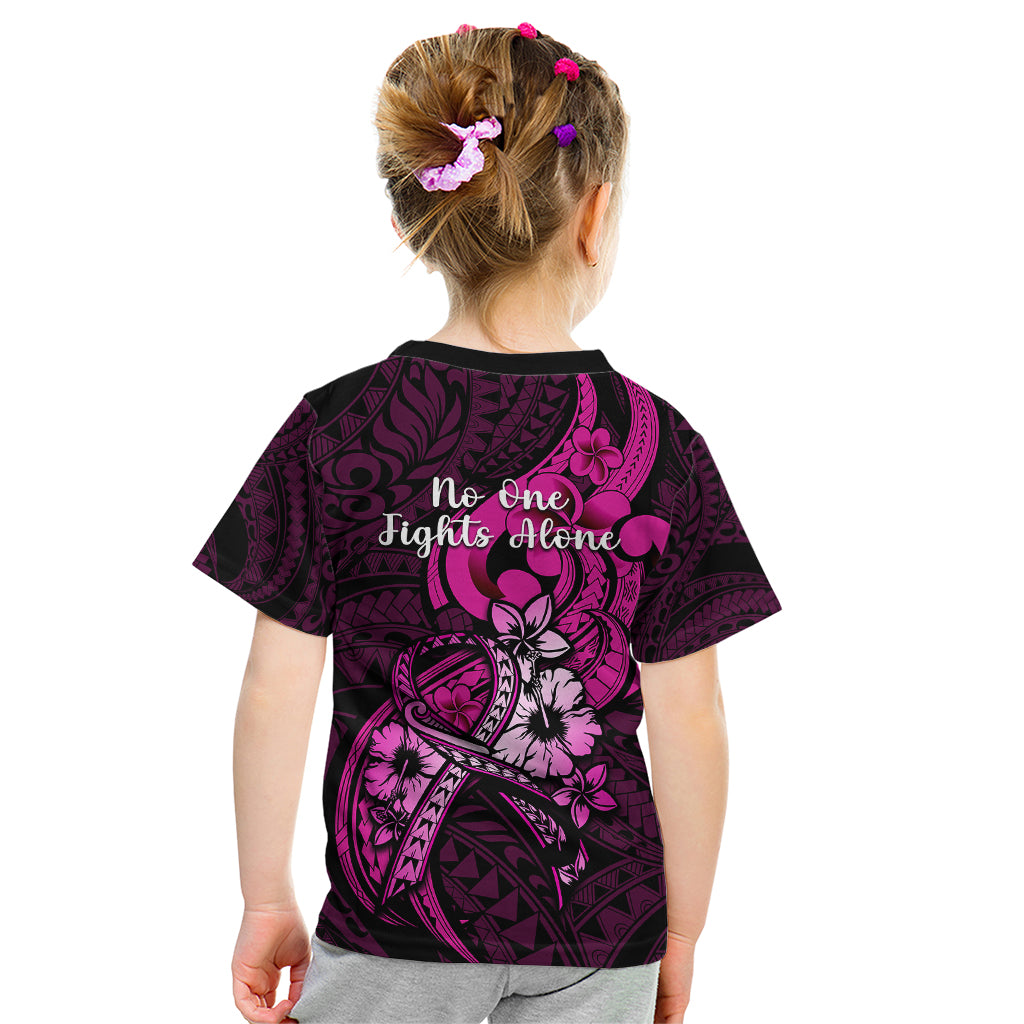 Polynesia Breast Cancer Awareness Kid T Shirt Think Pink Polynesian Ribbon Black Version - Wonder Print Shop