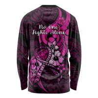 Polynesia Breast Cancer Awareness Long Sleeve Shirt Think Pink Polynesian Ribbon Black Version - Wonder Print Shop