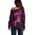 Polynesia Breast Cancer Awareness Off Shoulder Sweater Think Pink Polynesian Ribbon Black Version - Wonder Print Shop