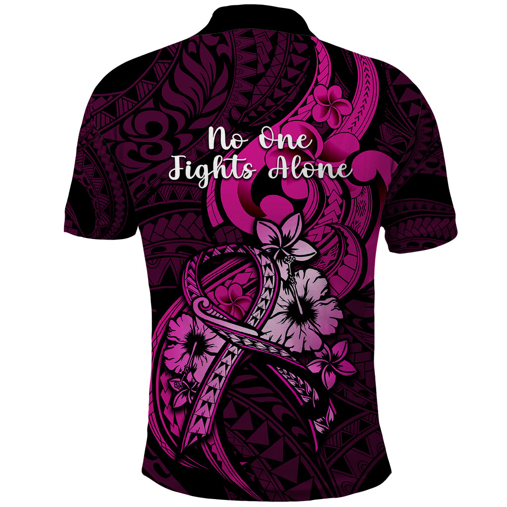 Polynesia Breast Cancer Awareness Polo Shirt Think Pink Polynesian Ribbon Black Version - Wonder Print Shop