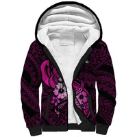 Polynesia Breast Cancer Awareness Sherpa Hoodie Think Pink Polynesian Ribbon Black Version - Wonder Print Shop