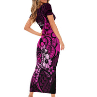Polynesia Breast Cancer Awareness Short Sleeve Bodycon Dress Think Pink Polynesian Ribbon Black Version - Wonder Print Shop