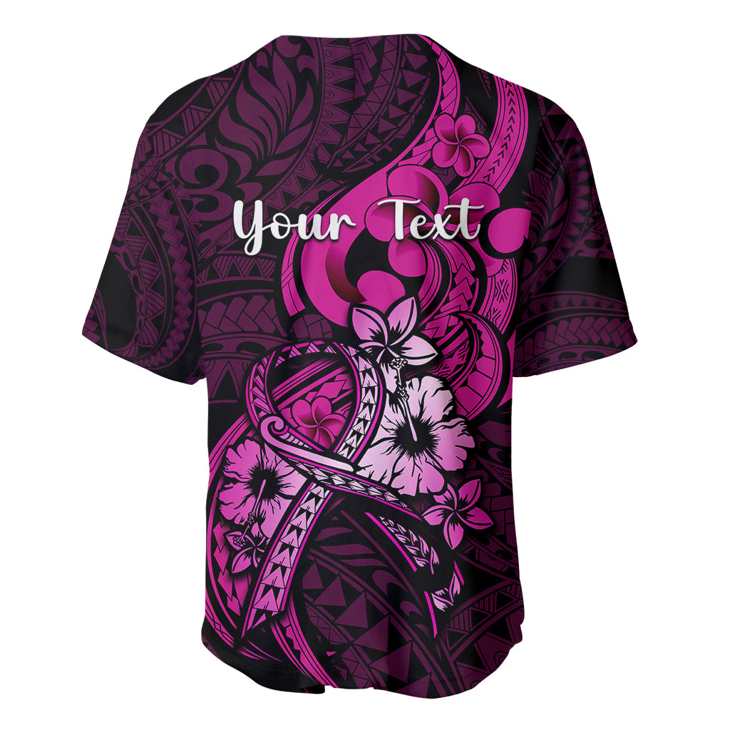 Personalised Polynesia Breast Cancer Awareness Baseball Jersey Think Pink Polynesian Ribbon Black Version - Wonder Print Shop