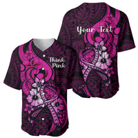 Personalised Polynesia Breast Cancer Awareness Baseball Jersey Think Pink Polynesian Ribbon Black Version - Wonder Print Shop