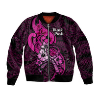 Personalised Polynesia Breast Cancer Awareness Bomber Jacket Think Pink Polynesian Ribbon Black Version - Wonder Print Shop
