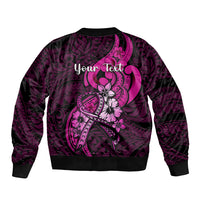 Personalised Polynesia Breast Cancer Awareness Bomber Jacket Think Pink Polynesian Ribbon Black Version - Wonder Print Shop