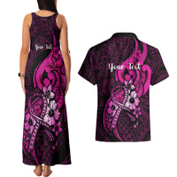 Personalised Polynesia Breast Cancer Awareness Couples Matching Tank Maxi Dress and Hawaiian Shirt Think Pink Polynesian Ribbon Black Version - Wonder Print Shop