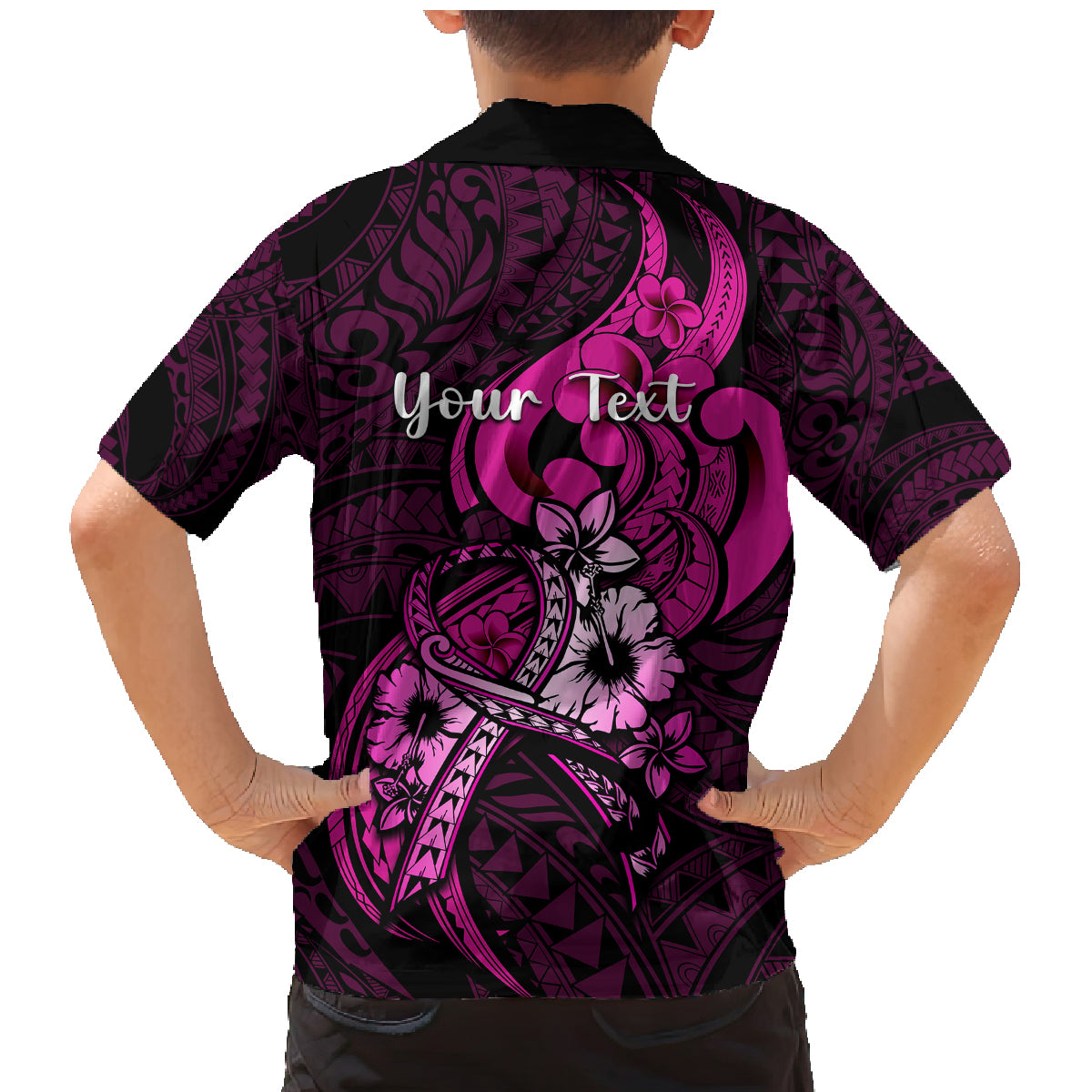 Personalised Polynesia Breast Cancer Awareness Family Matching Mermaid Dress and Hawaiian Shirt Think Pink Polynesian Ribbon Black Version - Wonder Print Shop