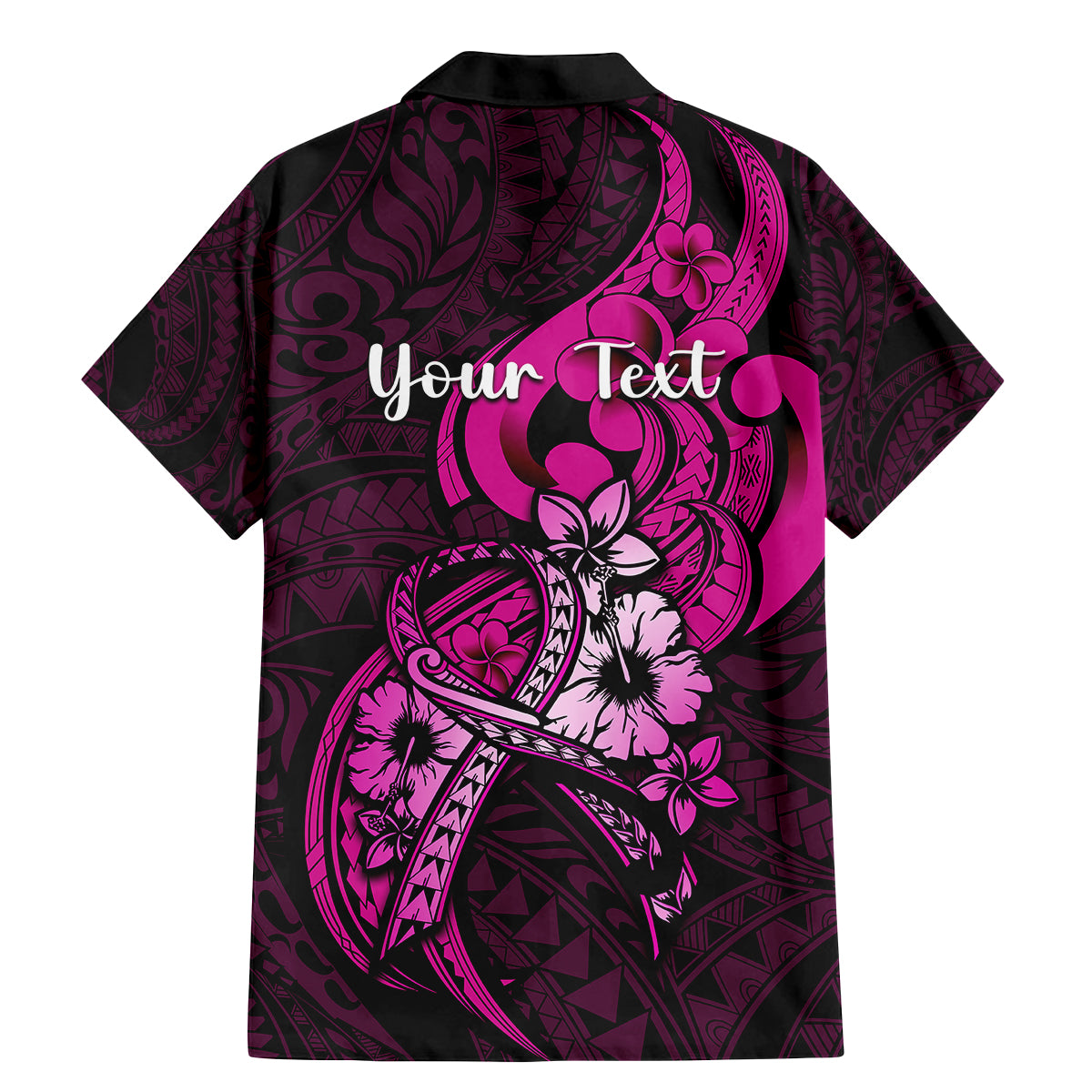 Personalised Polynesia Breast Cancer Awareness Family Matching Mermaid Dress and Hawaiian Shirt Think Pink Polynesian Ribbon Black Version - Wonder Print Shop