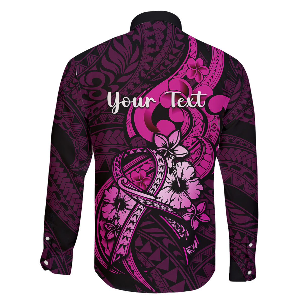 Personalised Polynesia Breast Cancer Awareness Family Matching Short Sleeve Bodycon Dress and Hawaiian Shirt Think Pink Polynesian Ribbon Black Version - Wonder Print Shop