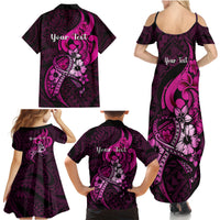 Personalised Polynesia Breast Cancer Awareness Family Matching Summer Maxi Dress and Hawaiian Shirt Think Pink Polynesian Ribbon Black Version - Wonder Print Shop