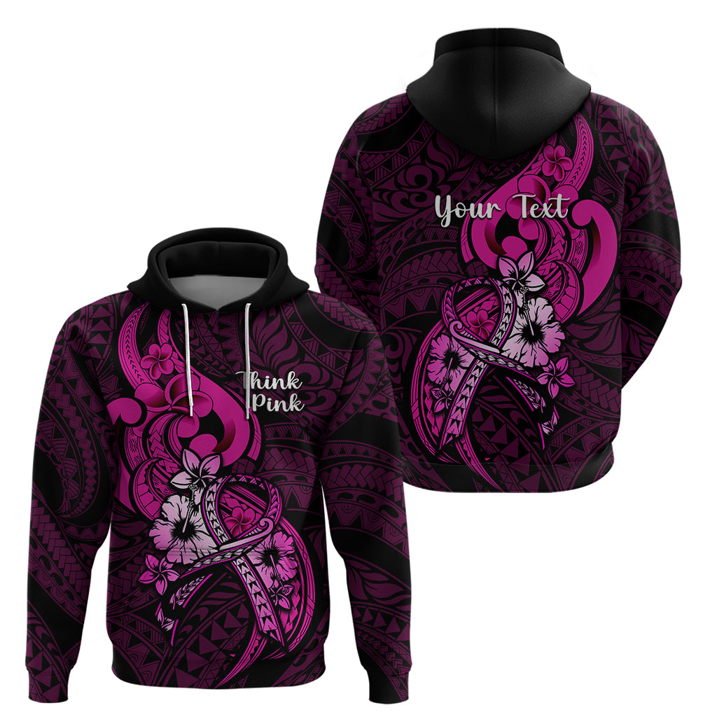 Personalised Polynesia Breast Cancer Awareness Hoodie Think Pink Polynesian Ribbon Black Version - Wonder Print Shop