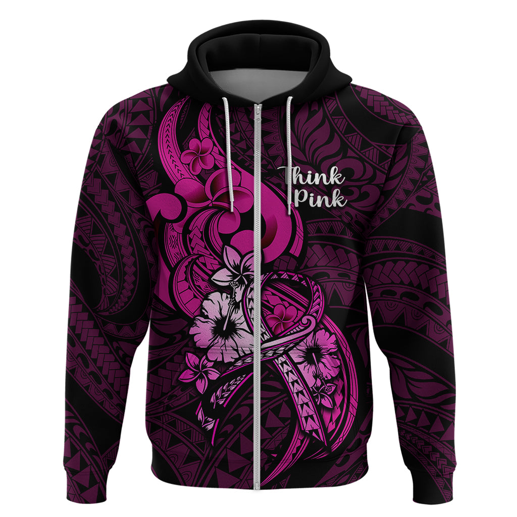 Personalised Polynesia Breast Cancer Awareness Hoodie Think Pink Polynesian Ribbon Black Version - Wonder Print Shop