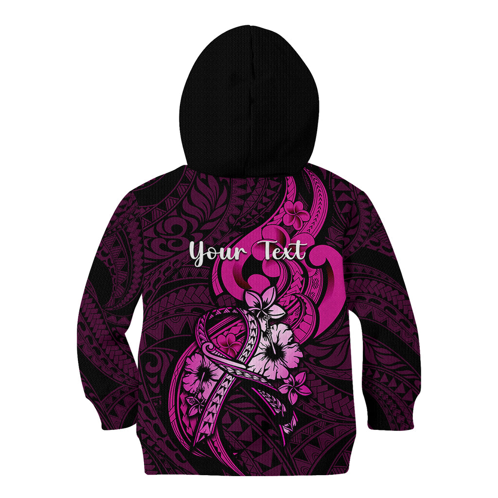 Personalised Polynesia Breast Cancer Awareness Kid Hoodie Think Pink Polynesian Ribbon Black Version - Wonder Print Shop