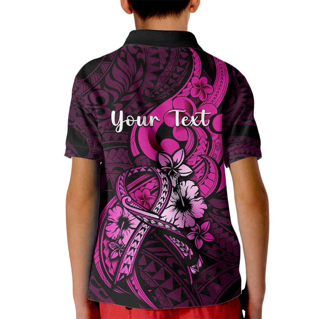 Personalised Polynesia Breast Cancer Awareness Kid Polo Shirt Think Pink Polynesian Ribbon Black Version - Wonder Print Shop