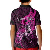 Personalised Polynesia Breast Cancer Awareness Kid Polo Shirt Think Pink Polynesian Ribbon Black Version - Wonder Print Shop