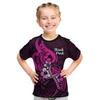 Personalised Polynesia Breast Cancer Awareness Kid T Shirt Think Pink Polynesian Ribbon Black Version - Wonder Print Shop