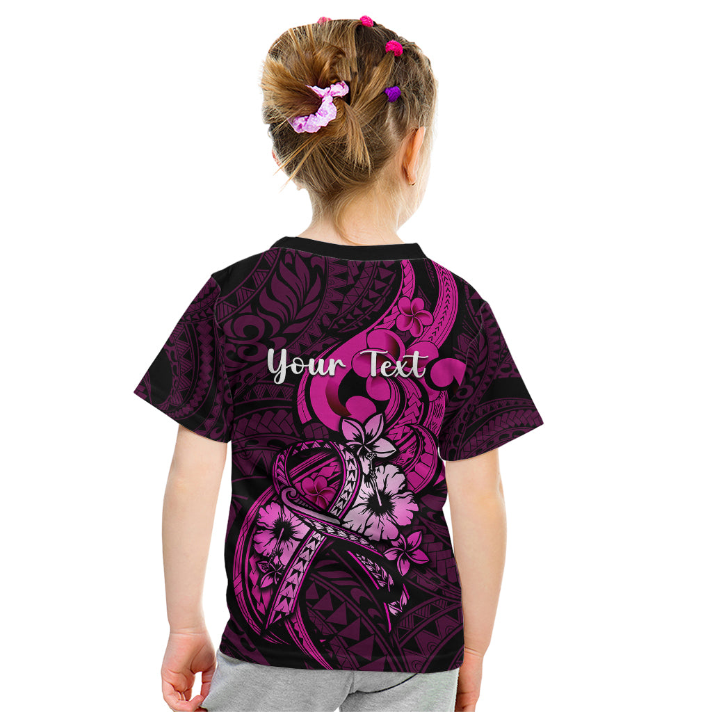 Personalised Polynesia Breast Cancer Awareness Kid T Shirt Think Pink Polynesian Ribbon Black Version - Wonder Print Shop