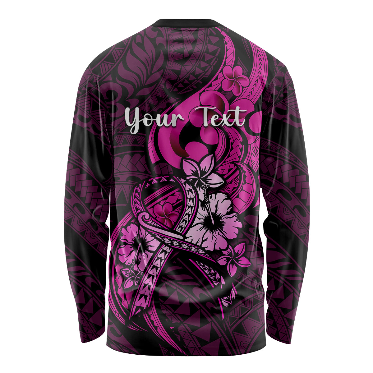 Personalised Polynesia Breast Cancer Awareness Long Sleeve Shirt Think Pink Polynesian Ribbon Black Version - Wonder Print Shop