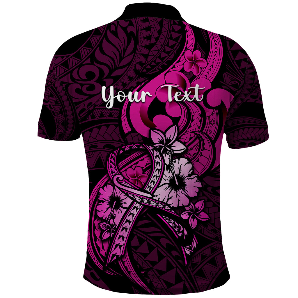 Personalised Polynesia Breast Cancer Awareness Polo Shirt Think Pink Polynesian Ribbon Black Version - Wonder Print Shop