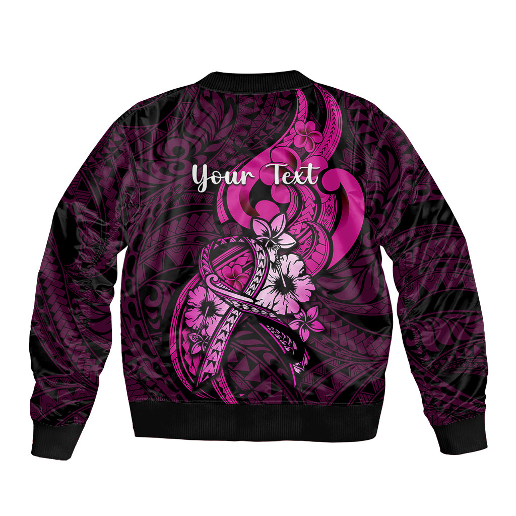 Personalised Polynesia Breast Cancer Awareness Sleeve Zip Bomber Jacket Think Pink Polynesian Ribbon Black Version - Wonder Print Shop