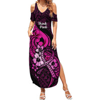 Personalised Polynesia Breast Cancer Awareness Summer Maxi Dress Think Pink Polynesian Ribbon Black Version - Wonder Print Shop