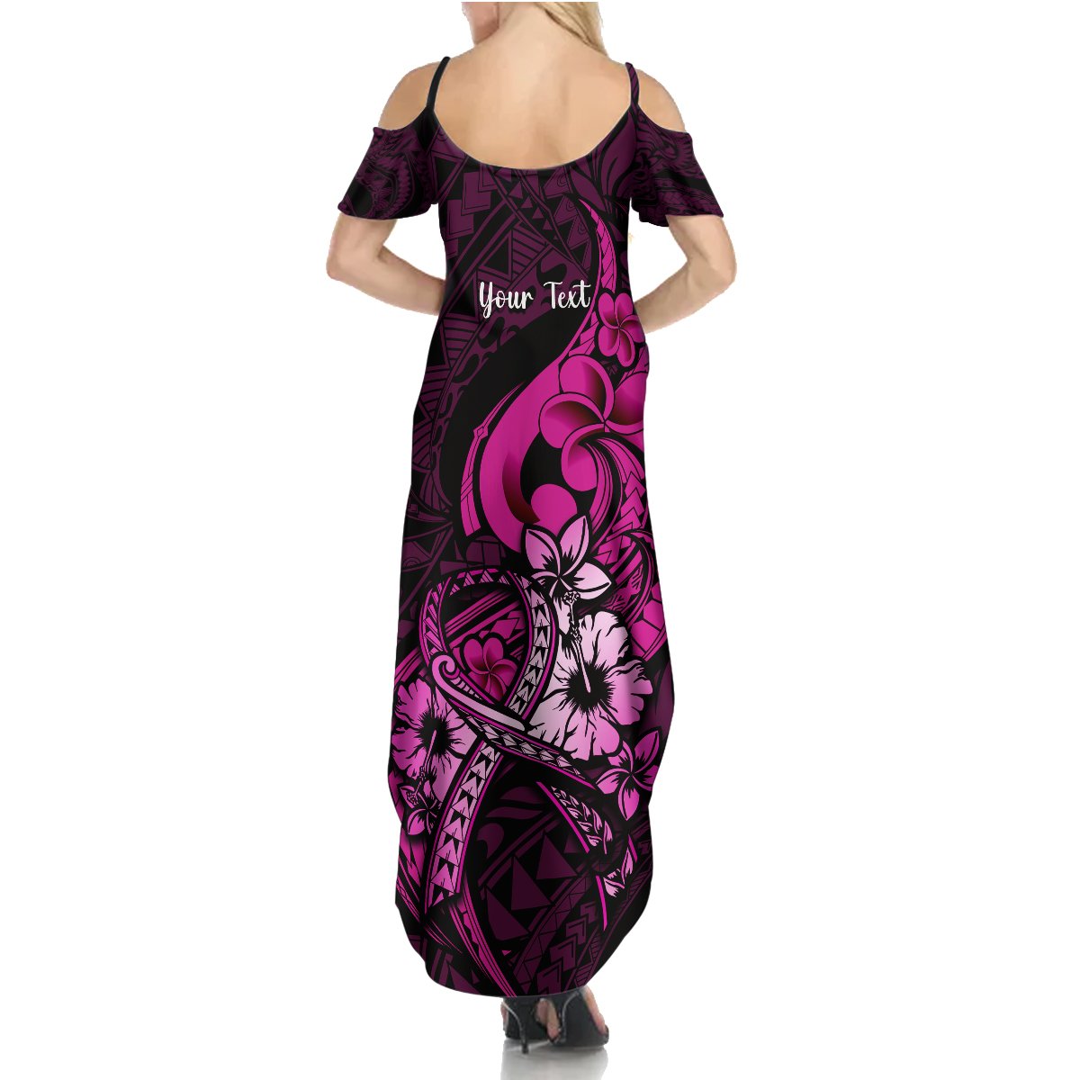 Personalised Polynesia Breast Cancer Awareness Summer Maxi Dress Think Pink Polynesian Ribbon Black Version - Wonder Print Shop