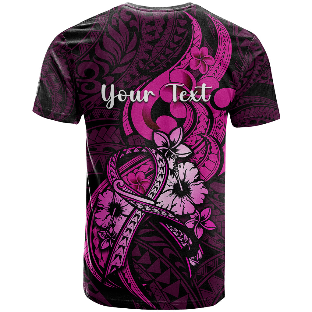 Personalised Polynesia Breast Cancer Awareness T Shirt Think Pink Polynesian Ribbon Black Version - Wonder Print Shop