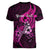 Personalised Polynesia Breast Cancer Awareness Women V Neck T Shirt Think Pink Polynesian Ribbon Black Version - Wonder Print Shop