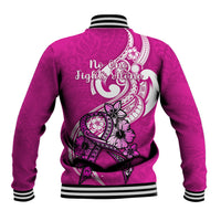 Polynesia Breast Cancer Awareness Baseball Jacket Think Pink Polynesian Ribbon White Version - Wonder Print Shop
