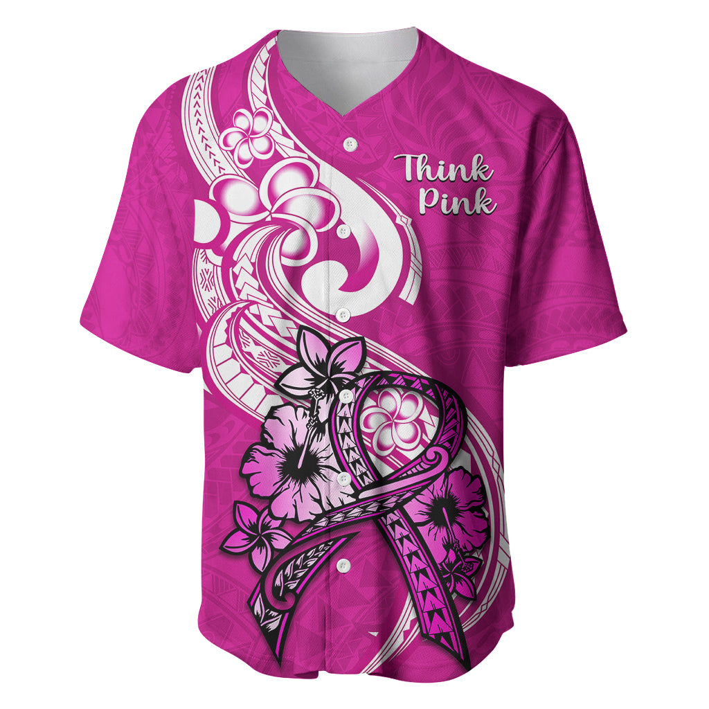 Polynesia Breast Cancer Awareness Baseball Jersey Think Pink Polynesian Ribbon White Version - Wonder Print Shop